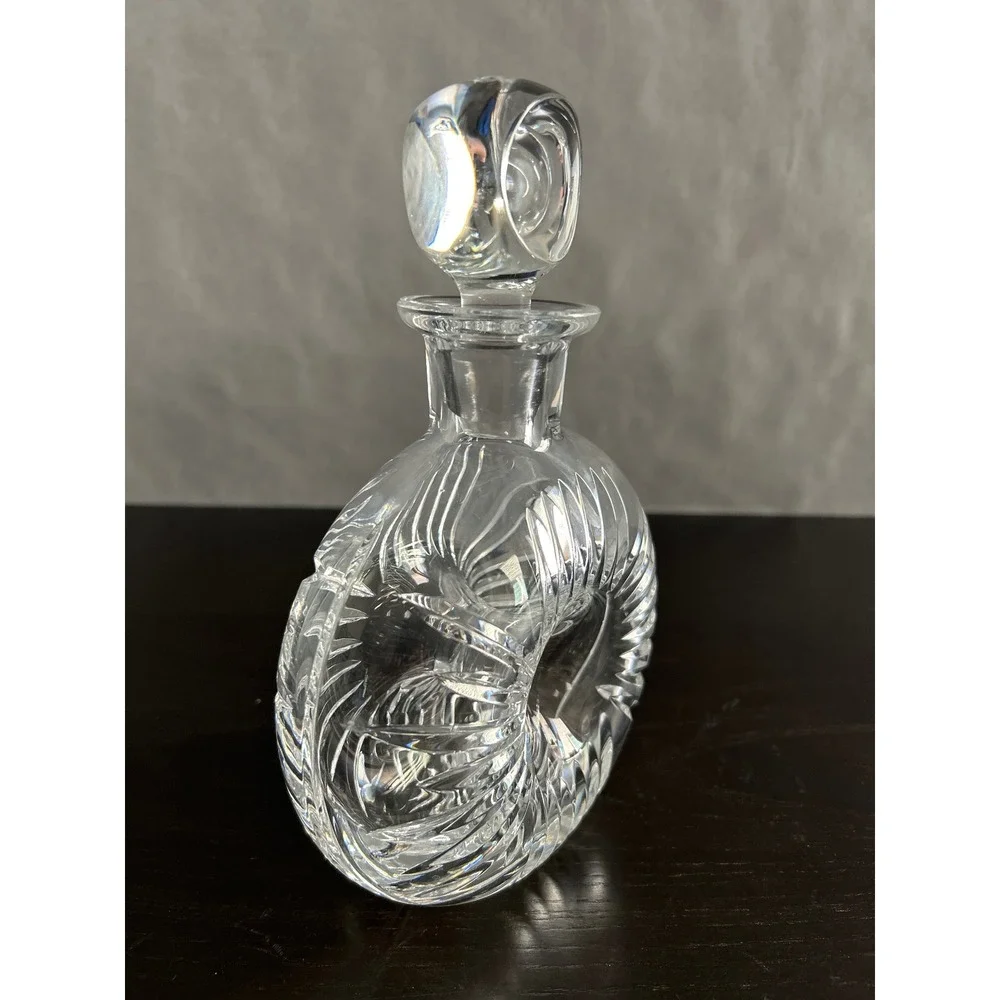 Vintage Cut Crystal Donut Round Decanter with Stopper Clear Glass Barware